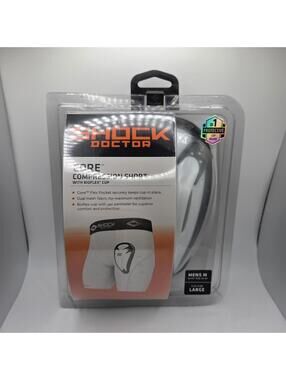 Shock Doctor Men's Core Compression Short MEDIUM with BioFlex Cup L White NEW